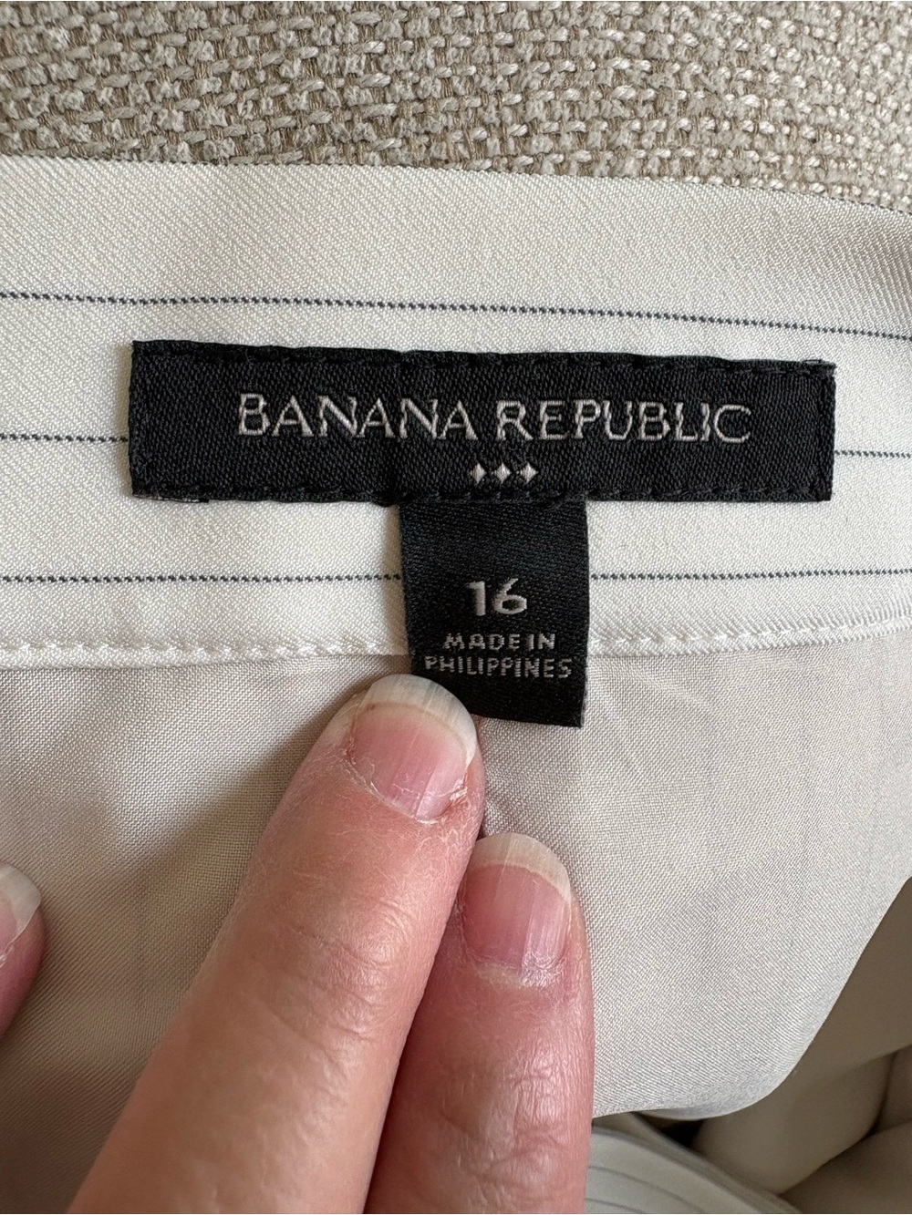 Banana Republic Creme Skirt with Subtle Gray Pinstripes